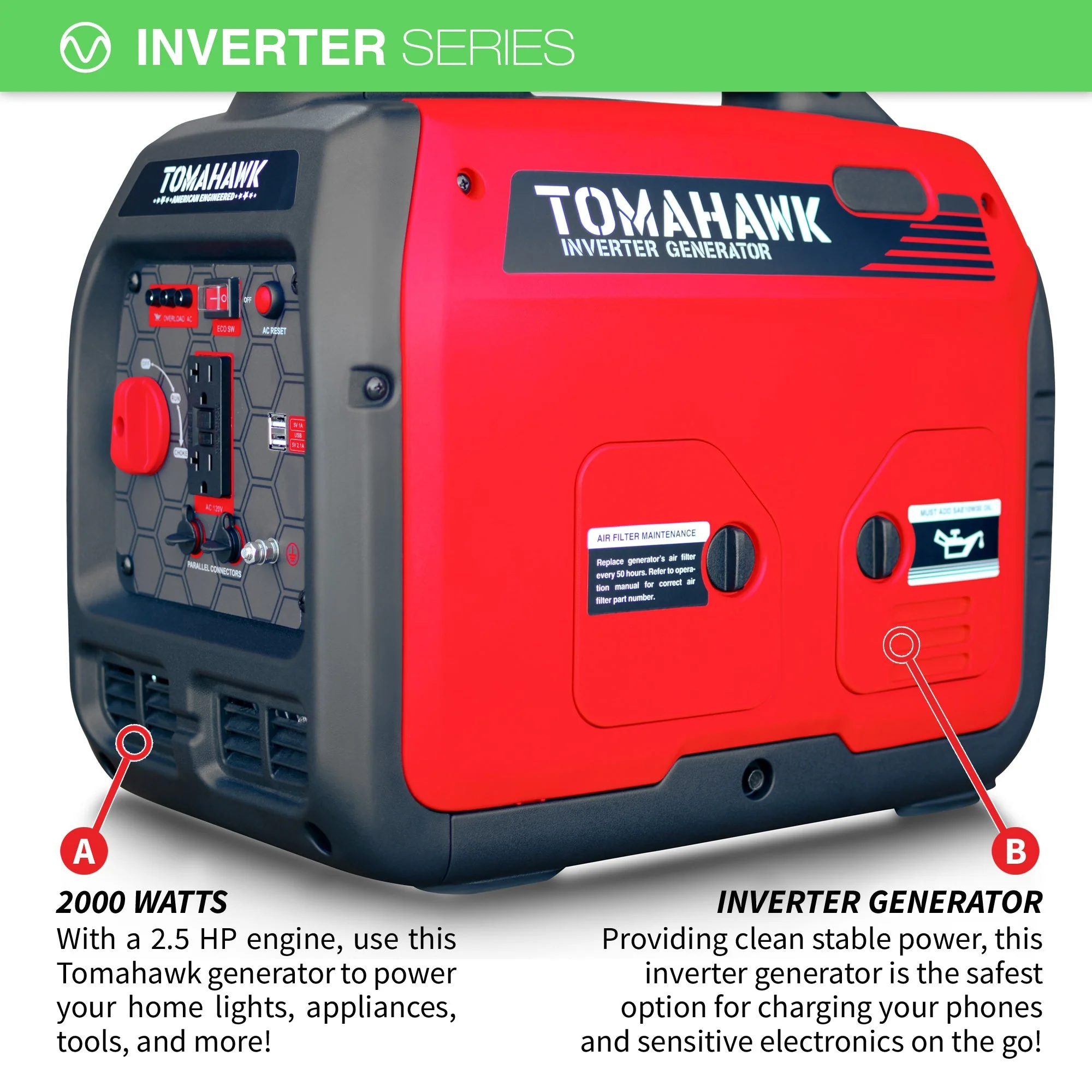 Tomahawk Power 2000 Watt Inverter Generator Super Quiet Portable Gas Power Professional Use - Image 6