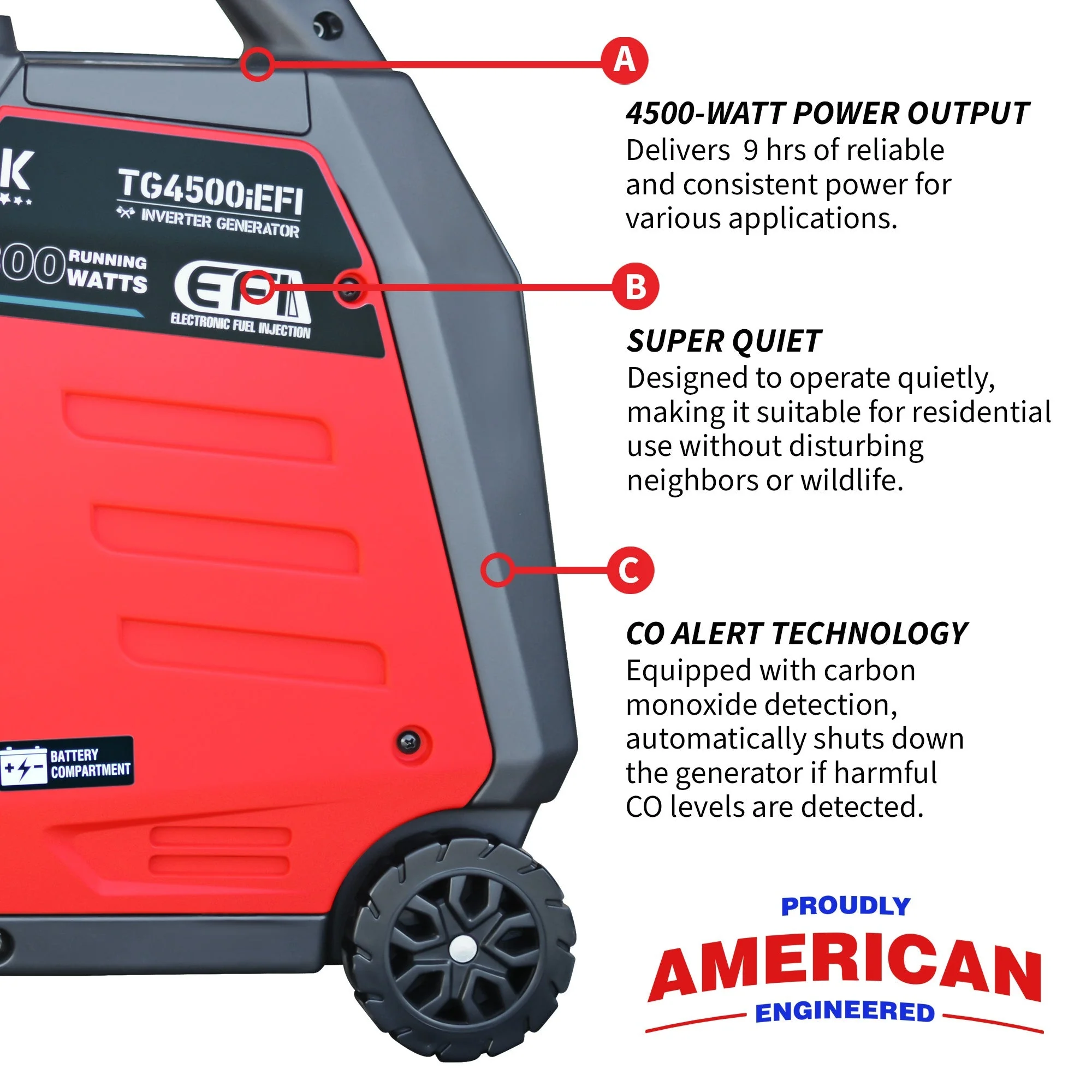 Tomahawk Power 4500 Watt Inverter Generator Electronic Fuel Injection EFI Super Quiet Portable Gas Power Professional Use - Image 6