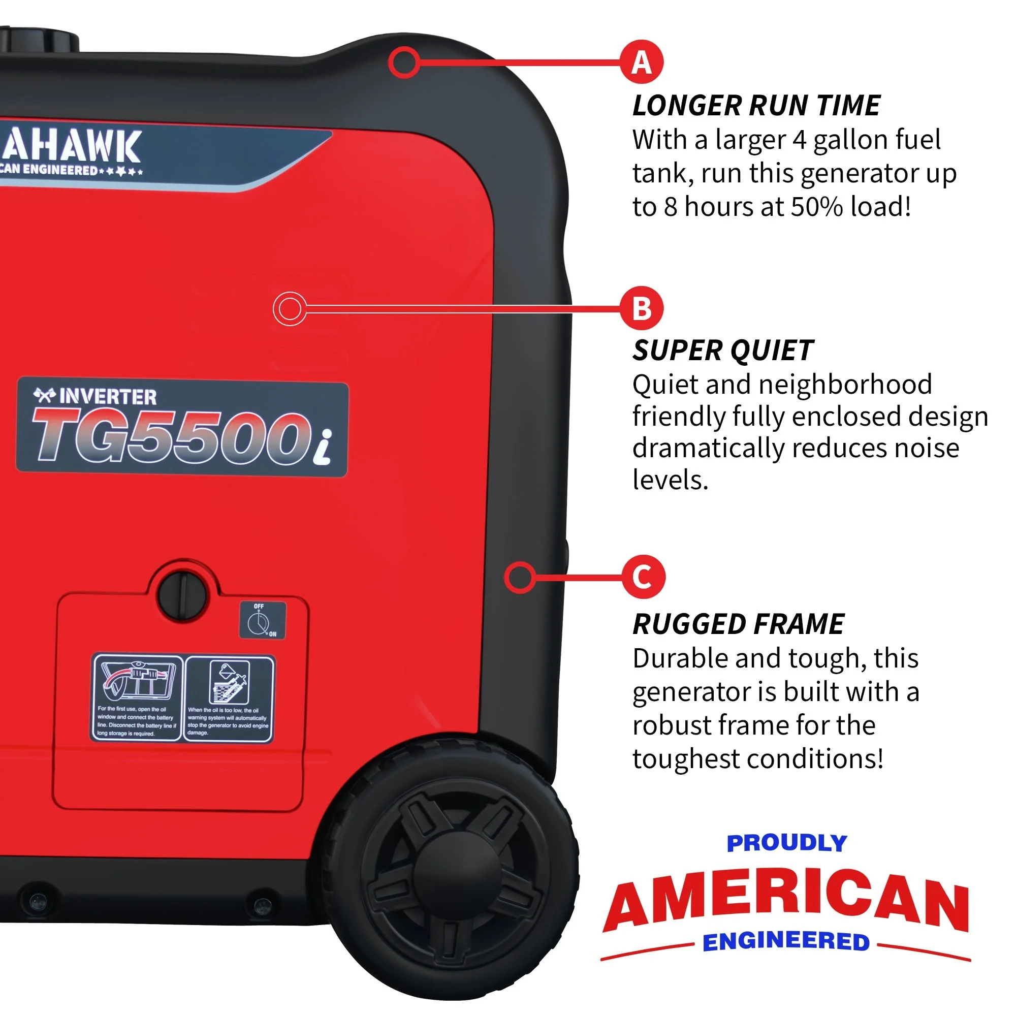 Tomahawk Power 5500 Watt Inverter Generator Super Quiet Portable Gas Power Professional Use - Image 4
