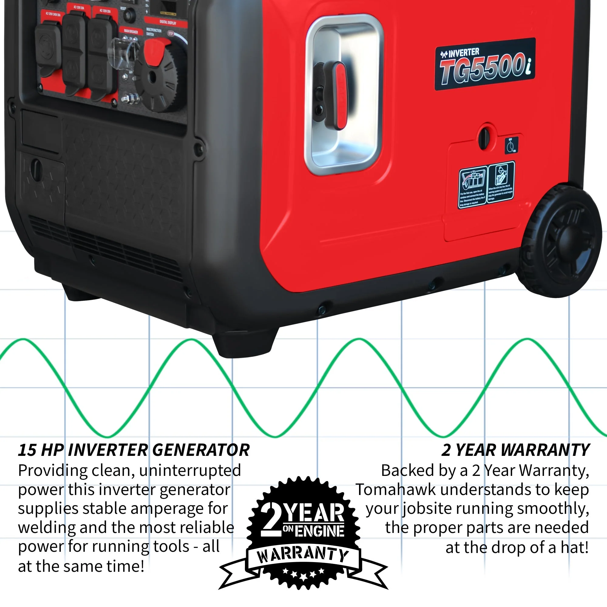 Tomahawk Power 5500 Watt Inverter Generator Super Quiet Portable Gas Power Professional Use - Image 5