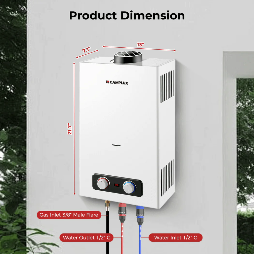 Camplux 2.64 GPM Tankless Gas Water Heater, Propane Shower Portable - Image 4