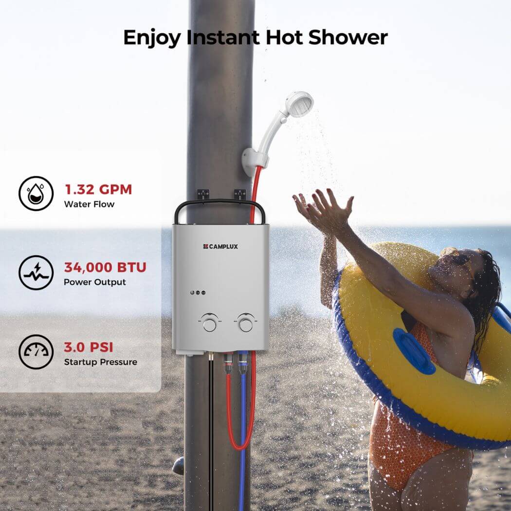 Camplux 5L 1.32 GPM Outdoor Portable Propane Tankless Water Heater - Silver - Image 3