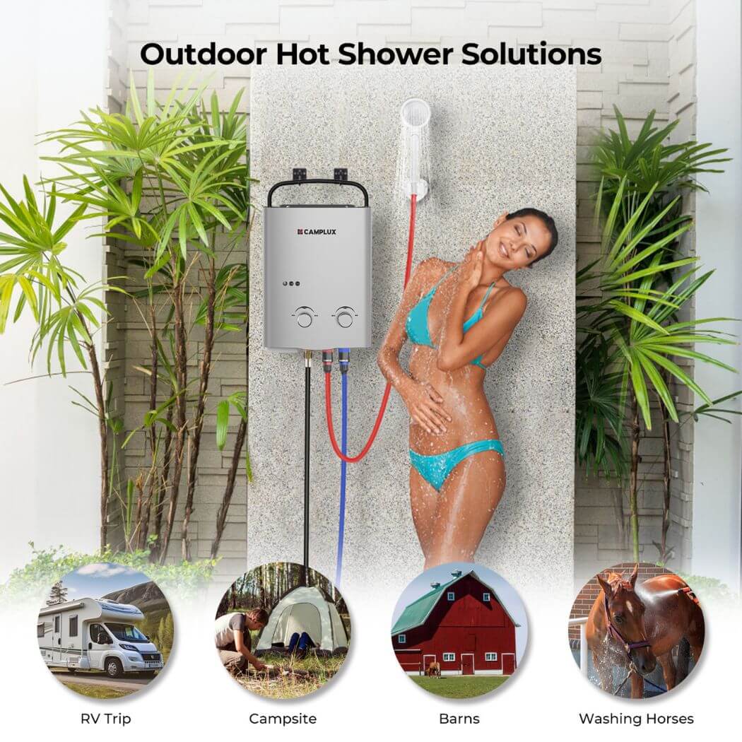 Camplux 5L 1.32 GPM Outdoor Portable Propane Tankless Water Heater - Silver - Image 5