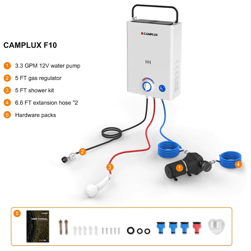 Camplux First F10 Pro LPG Camping Water Heater Pump Kit - Image 6