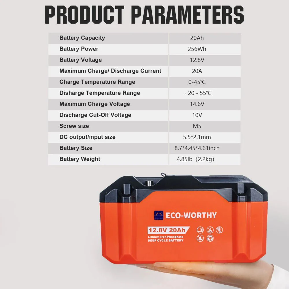 ECO-WORTHY 12V 20Ah Portable LiFePO4 Deep Cycle Rechargeable Battery - Image 9