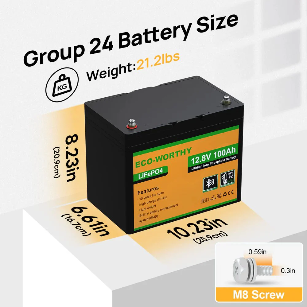 ECO-WORTHY 12V 100Ah LiFePO4 Battery With Bluetooth And Low-Temperature Protection - Image 8