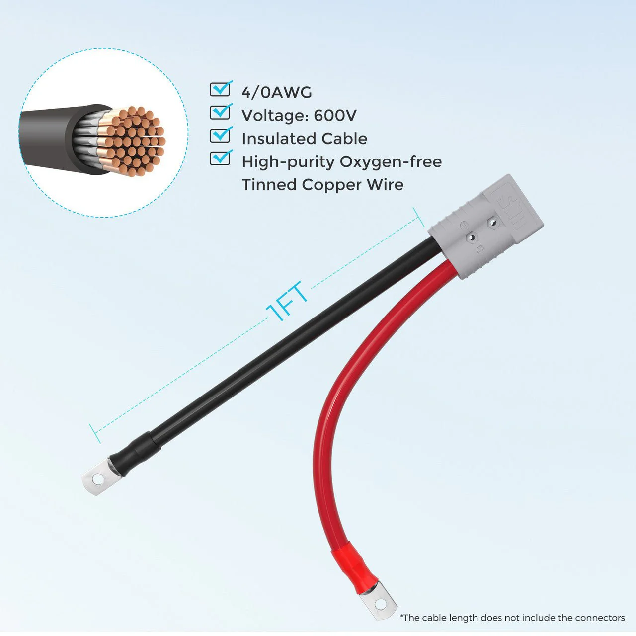 Renogy 1FT 4/0AWG Anderson Adapter Cable(Anderson SB350 - 3/8 in Lugs) - Image 3