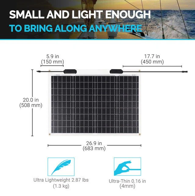 Renogy 50 Watt 12 Volt Flexible Monocrystalline Solar Panel - Image 4