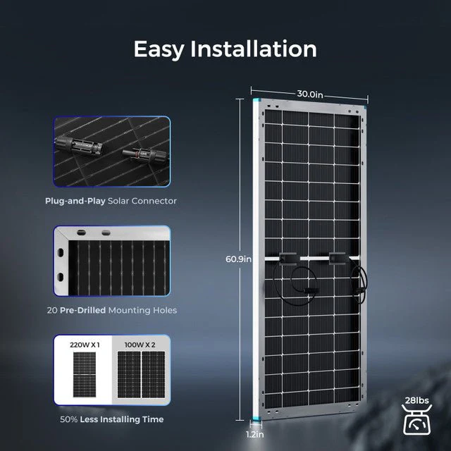 Renogy Bifacial 220 Watt 12 Volt Monocrystalline Solar Panel - Image 8