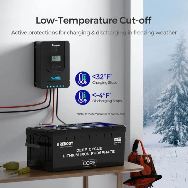Renogy Core 24V 100Ah Deep Cycle Lithium Iron Phosphate Battery with 48V 10A Rover Boost Charge Controller - Image 4