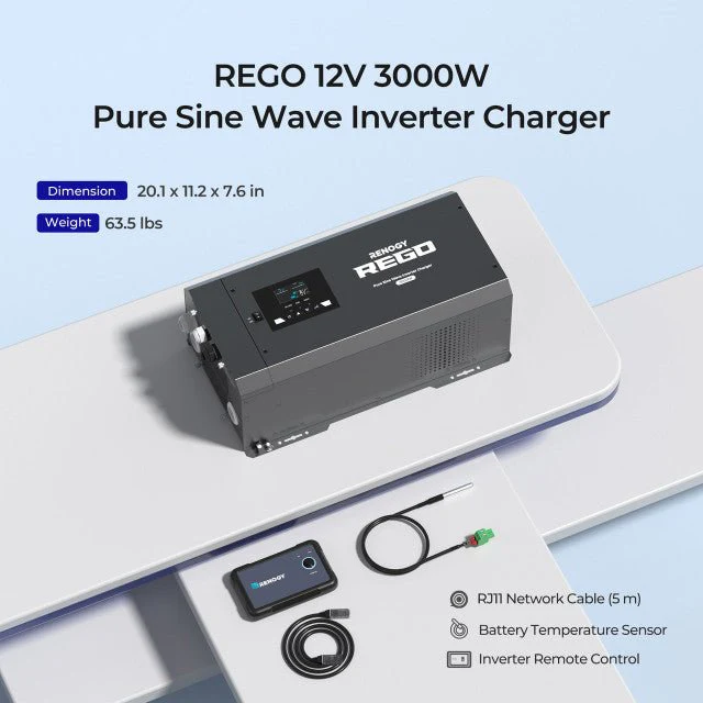 Renogy REGO 12V 3000W Pure Sine Wave Inverter Charger w/ LCD Display - Image 10