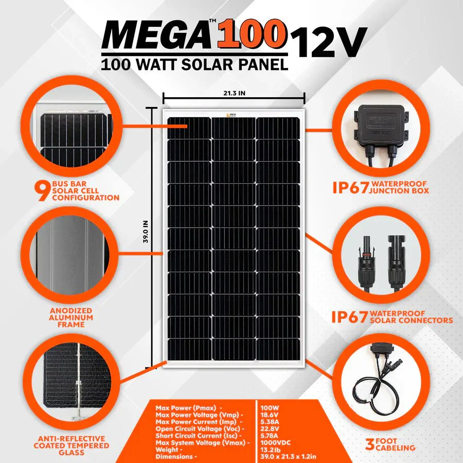 Rich Solar MEGA 100 Watt Monocrystalline Solar Panel - Image 8