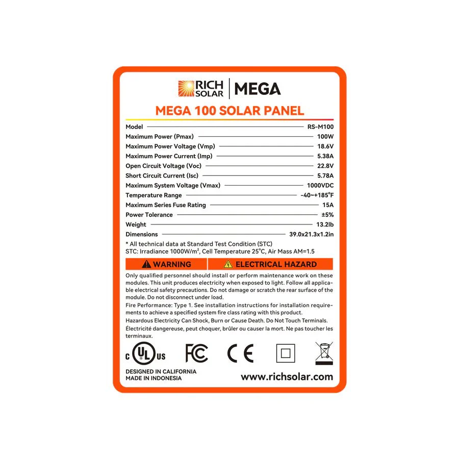 Rich Solar MEGA 100 Watt Monocrystalline Solar Panel - Image 9