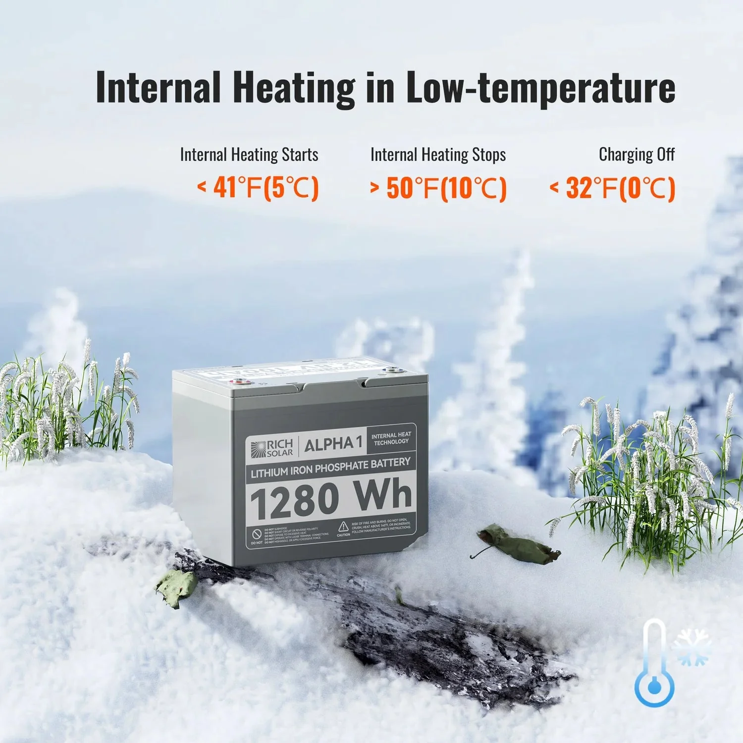 Rich Solar 12V 100Ah LiFePO4 Lithium Iron Phosphate Battery w/ Internal Heating and Bluetooth Function - Image 14