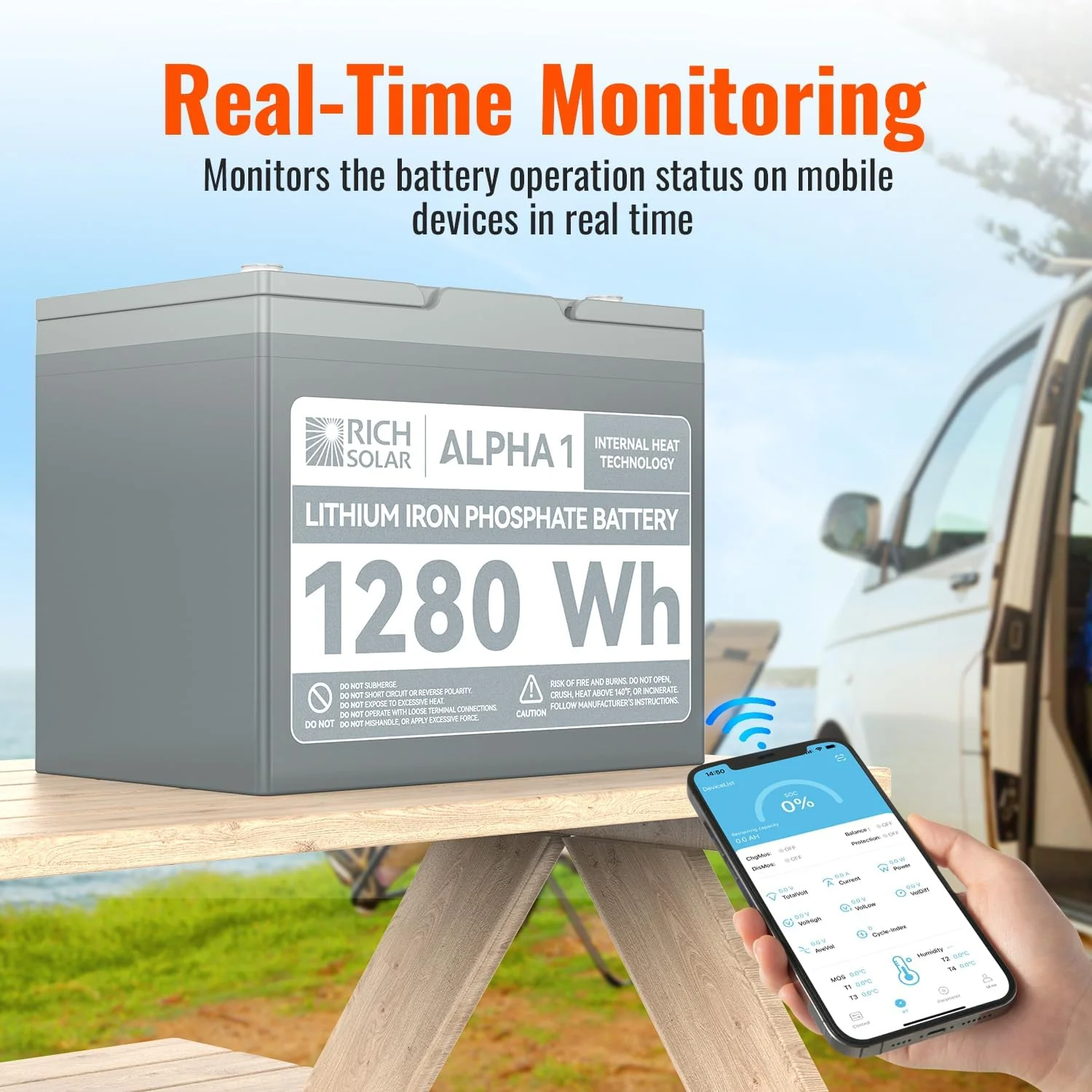 Rich Solar 12V 100Ah LiFePO4 Lithium Iron Phosphate Battery w/ Internal Heating and Bluetooth Function - Image 4