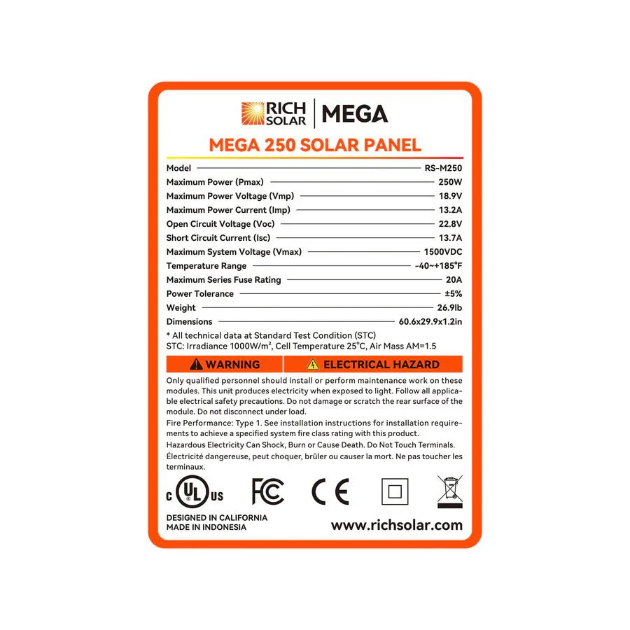Rich Solar MEGA 250 Watt Monocrystalline Solar Panel UL Certified - Image 10