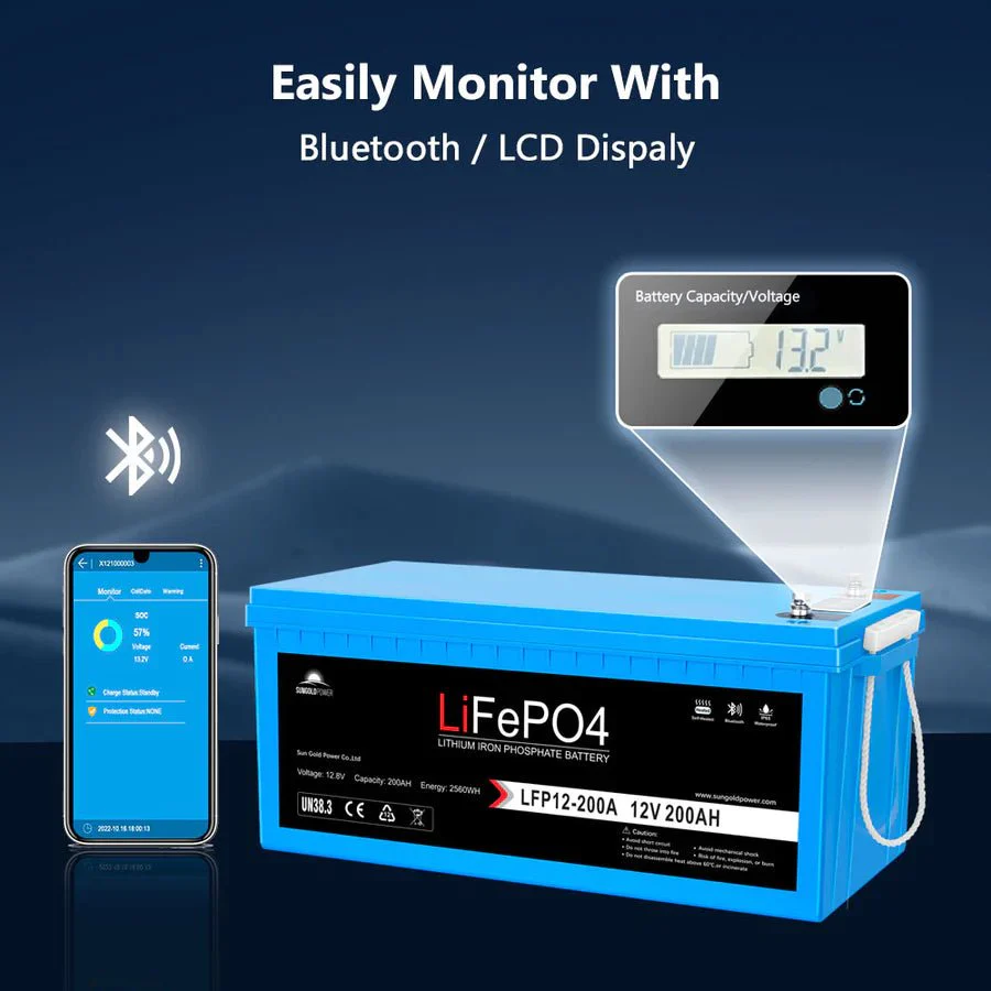 SunGoldPower 12V 200AH LIFEPO4 Deep Cycle Lithium Battery Bluetooth / Self-Heating / IP65 - Image 3