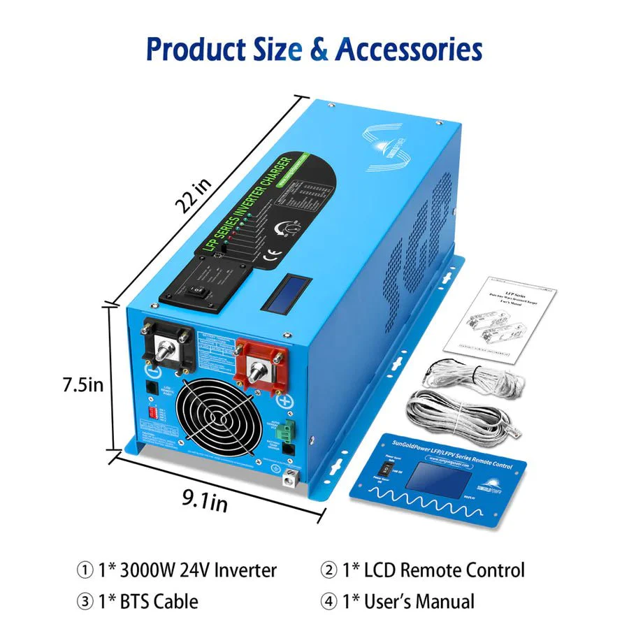SunGoldPower 3000W DC 24V Pure Sine Wave Inverter With Charger - Image 6