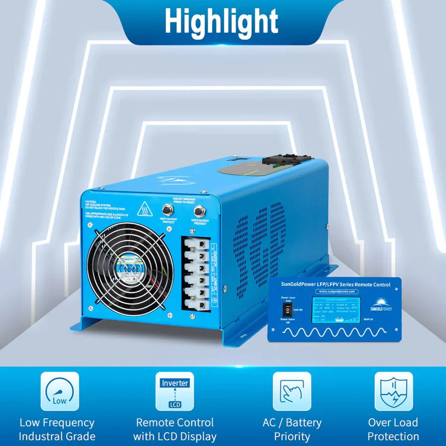 SunGoldPower 4000W DC 12V Split Phase Pure Sine Wave Inverter With Charger - Image 3