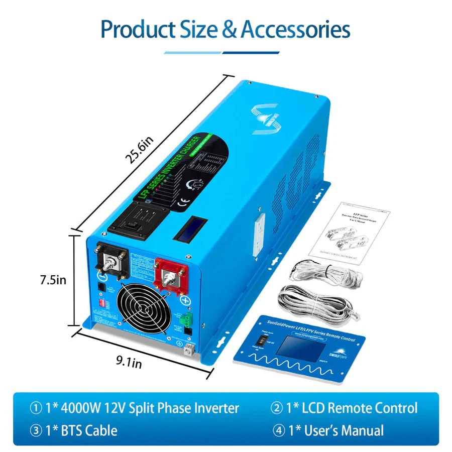 SunGoldPower 4000W DC 12V Split Phase Pure Sine Wave Inverter With Charger - Image 6