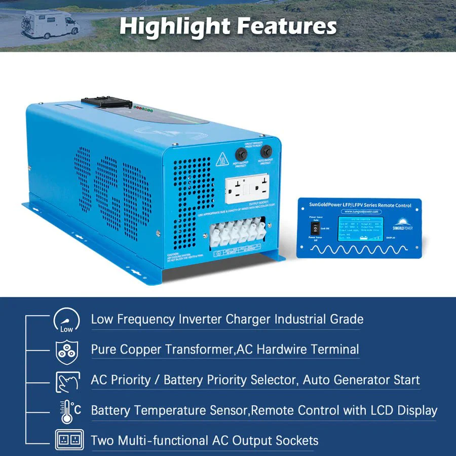 SunGoldPower 4000W DC 24V Split Phase Pure Sine Wave Inverter With Charger - Image 3