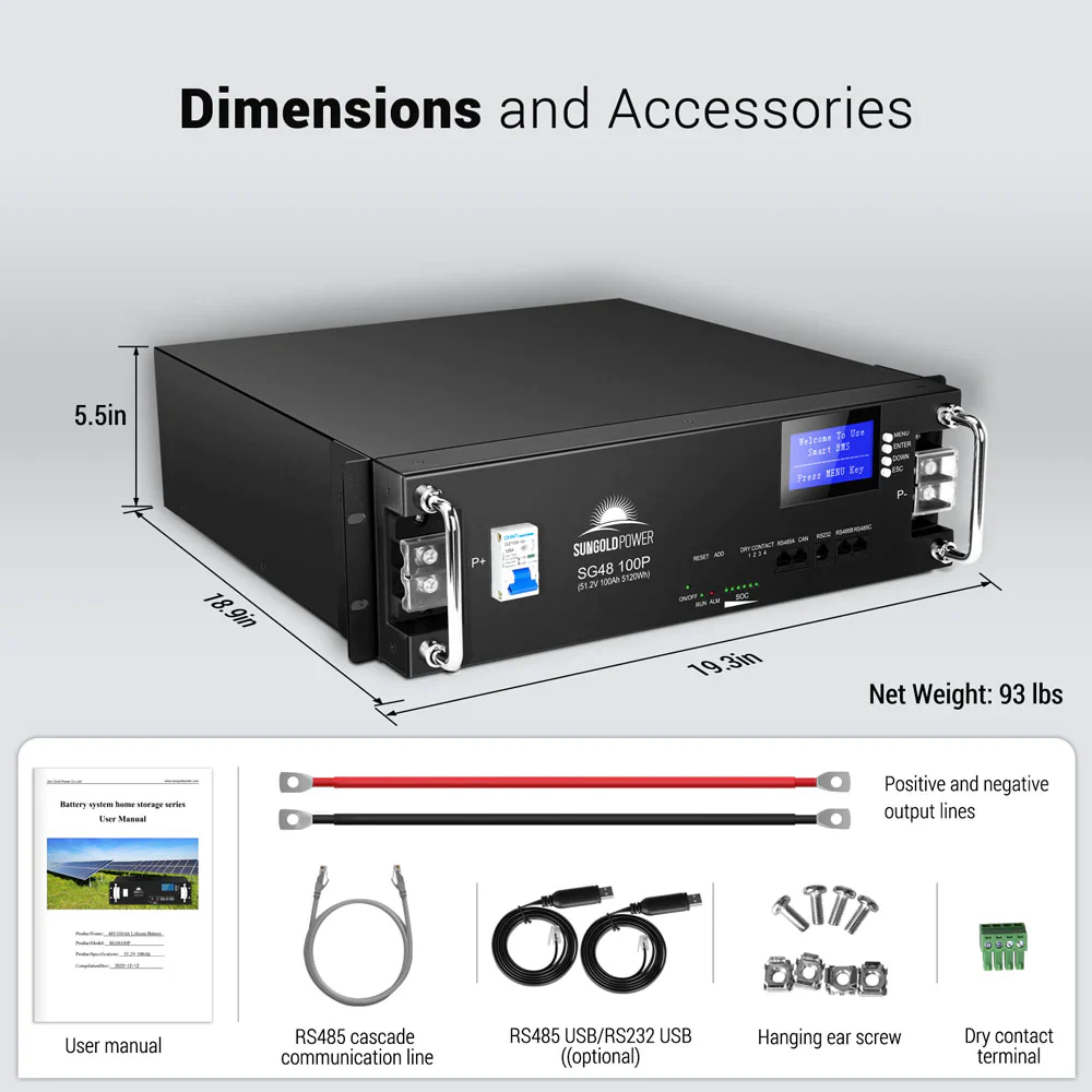 SunGoldPower 48V 100Ah Server Rack LiFePO4 Lithium Battery - Image 5