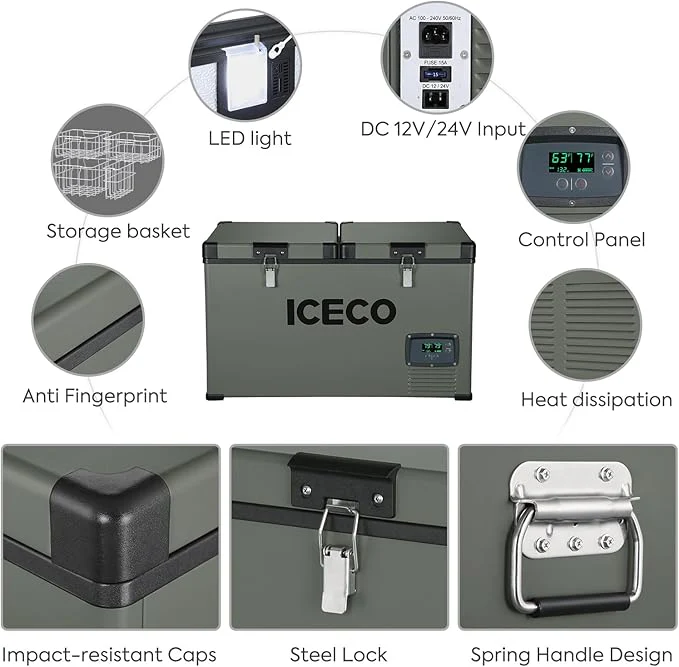 ICECO VL60 60L Dual Zone Metal Fridge Freezer with Cover - Image 5