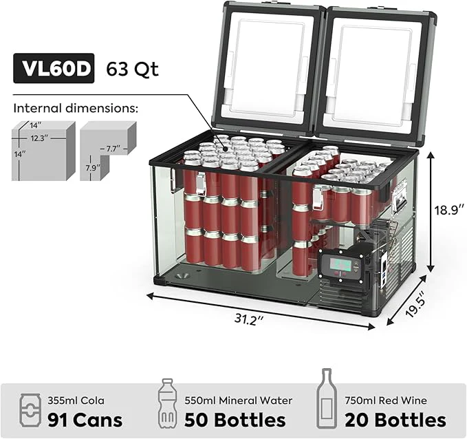 ICECO VL60 60L Dual Zone Metal Fridge Freezer with Cover - Image 6